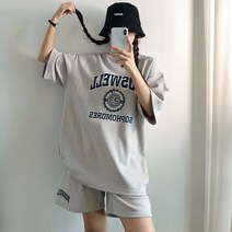 러브앤시티 남녀공용 로스웰 트레이닝세트 반바지세트 오버핏 반팔티 셋업 커플세트