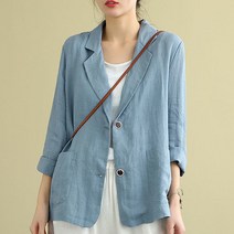 여성 면마코트 봄여름 린넨 캐주얼 데일리 포켓 자켓