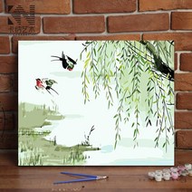제비 버드나무 동양화 행운 풍경 대형 DIY 유화그리기, KN-0011_40x50cm_도구포함