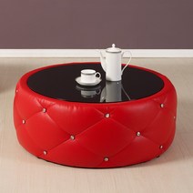 시스타 블랙글라스 크리스탈포인트 고급 원형테이블 (강화유리포함) csp140 다용도 원형 소파테이블, 레드-대형