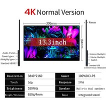 노트북 보조 모니터 15.6 인치 OLED 4K UHD 터치스크린 휴대용 C 타입 HDMI 호환 Xbox 스위치 노트북용, 15.6 OLED 4K touch_JP 플러그, 없음