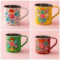 피어몰 애나멜 스텐 손머그 450ml 물잔 물컵 음료수 커피 스텐컵, 레드