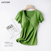 CNTCSM 수유 잠옷 순면 상의 반팔 여름 얇은 산후 티셔츠 가슴 패드 홈웨어 수유 임산부 산후조리복