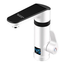 이국주온수기 미니 전기 온수기 200ml 50리터 심야 돼지꼬리 열선 히터 3000 인스턴트 수도꼭지 빠른 가열 탭 온도 표시 주방 수도꼭지 뜨거운 차가운 이중 용도, 하얀, 오 플러그