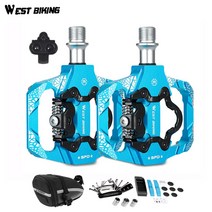 WEST BIKING MTB 자전거 페달 평페달 SPD 클릿페달 세트 2p (자전거 공구 가방*1세트 증정), 블루