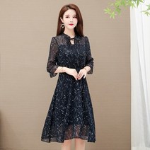 여름 상큼 7부 소매 별하늘 프린트 플라워 분위기 슬림핏 쉬폰 원피스