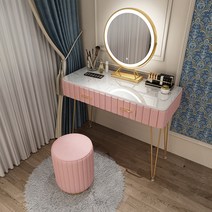 벨벳화장대 화장대 LED조명화장대 LED화장대 공주풍화장대 고급화장대, 분홍100 + LED거울+원형
