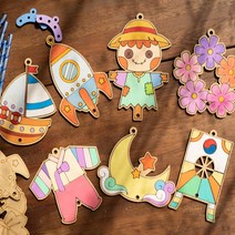풍경 만들기 DIY 튜브벨 세트 현관 걸이 나무 우드 가을 겨울 전통 크리스마스 꾸미기 재료 방과후 학교 돌봄 교실 미술 어린이 만들기, 별