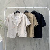 행복여[신상무배]더블 버튼 양 포켓 반팔 린넨 자켓