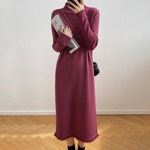 패스타임 여성 부드러운 수술장식 겨울 반목 니트원피스 날씬해보이는 이너 롱원피스