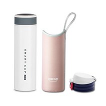 에이비티 온도표시 보온보냉 텀블러   파우치   원터치 뚜껑 세트, 500ml, 화이트