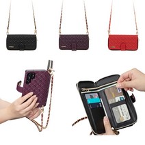 갤럭시 A퀀텀 케이스 A716 가죽 유스타 패턴 유광 카드 지갑 지퍼 자석 커버 (크로스 체인 목걸이 목줄 포함)