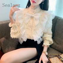 [Sealang]여성 오피스룩 리본 레이스 긴팔 셔츠 봄가을 bg4zhuo218