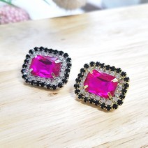 B-0118 19*23mm 직사각 블랙화이트 보석단추, 금도금, 핫핑크