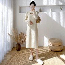 펀칭 루즈핏 롱 블랙 니트 원피스입니다