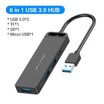 VENTION USB 허브 3.0 멀티 USB 분배기 4 USB 포트 3.0 2.0 마이크로 충전 전원 레노버 XIAOMI 맥북 프로 PC 허브 USB 3 0, 1개, 러시아, 6-Iin-1 USB2.0 HUB