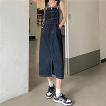 데님 서스펜더 더엣지 멜빵 롱 원피스