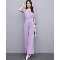 하객룩투피스 하이틴룩 봄 셋업 와이드 레그 팬츠 투피스 세트 여름회사 레이디 캐주얼 칼라 셔츠 스트레이트 바지 아웃핏 퍼플 회사
