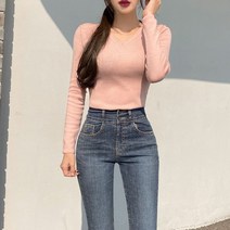 릴리티 / 컬러테라피 니트티/슬림핏 브이넥 골지 니트 기본 무지 꾸안꾸 긴팔 12컬러