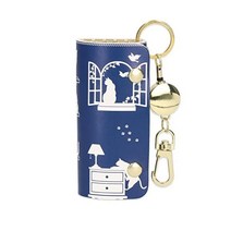 옆 꼬리 가죽 키케이스 레이디 고양이 무늬 애호가 4연 후크 귀여운 소가죽 천연 선물 여성 생일, 네이비블루