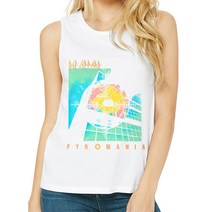 빈티지 영화 락앤프린트 레터링 라운드 티셔츠 데프 레파드 파이로마니아 페이드 우먼 탱크 탑 앨범 커버 글램 록 밴드 콘서트