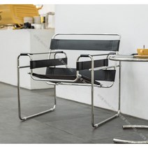 바실리체어 마르셀브로이어 2컬러 디자인 라운지체어 스틸 가죽 암체어 모던 카페 의자, 블랙