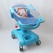 높이조절 신생아침대 범퍼 이동식 역류방지 침대가드 아기침대, B. 블루(매트리스+모기장)