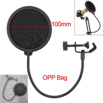 리플렉션필터 방송용방음부스 음악프로듀싱 더블 레이어 스튜디오 마이크 유연한 윈드 스크린 마스크 마이크 팝 필터 쉴드 블랙 컬러 녹음 액세서리 말하기, 협력사, 100mm opp 가방