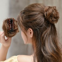 톡톡창고 똥머리 볼륨 집게핀 여자 당고 올림 머리 가발 가발핀 부분 가발집게, 2.곱슬머리-다크브라운