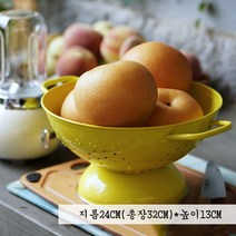 JINGHENG 가정용 물빠짐 바구니 과일 야채 콜렌더 세척 볼 그릇 물기쫙 바스켓 채반 소쿠리, 레몬 라지
