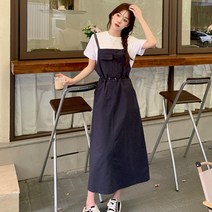 코튼 멜빵 롱 원피스 포켓 스커트 치마 여성 여름 뷔스티에