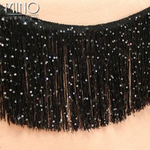 ZZJJC 솔리드 원단 무대의상 장식 수술 레이스액세서리 스팽글 수술 수염 1m 폭 10CM, 스팽글블랙와이드10, #N/A