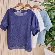 (바로배송) 얇고시원한 거즈면 펀칭자수 블라우스 반팔 블라우스 서울토바기 서울토박이 블라우스맛집