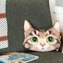 고양이 캐릭터 리틀썬더 얼굴쿠션 린넨 패브릭 - DIY 커트지 (90X45cm)