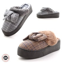 [통굽 퍼안감] 가볍고 발볼편한 여성 따뜻한 털 겨울 다목적 키높이 리본장식 신기좋은 슬리퍼 거실화6cm