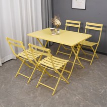 북유럽 파스텔 테라스 루프탑 철제 테이블 의자 세트, 4 의자+110 긴 테이블(노랑)