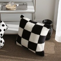 바보사랑 모던 인테리어 체커보드 인조 토끼털 쿠션 (커버) .더프리그