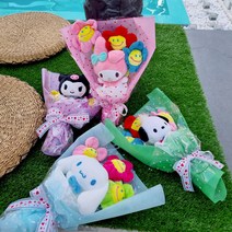 [정품] 산리오인형 꽃다발 가방고리 마이멜로디 쿠로미 폼폼푸린 시나모롤 포차코 폼폼푸린 키링 가방고리 유치원 졸업식 빼빼로데이 화이트데이, 키링인형만