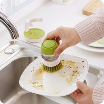 원터치 세제 디스펜서 브러쉬 솔 / 누르면 세제가 나오는 편리한 세척솔 설거지 주방 욕실 청소 용품 다목적 펌프형 수세미 세차솔, 팜브러쉬, 1+1(그린+그레이)