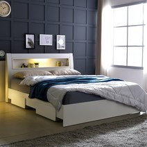 베르디안 크로니아 LED 일반 서랍형 퀸침대(매트리스 미포함), 화이트