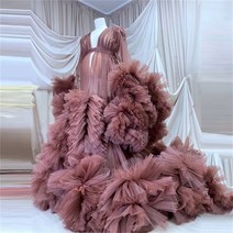 퍼프 러플 임산부 얇은 명주 그로스 가운 사진 촬영 러플 임산부 드레스 베이비 샤워 베이비 샤워, 74.XL  5