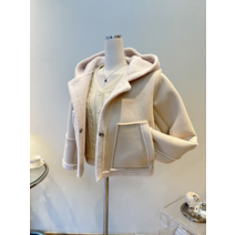 아웃 포켓 후드 양털 원버튼 숏무스탕 자켓 3C