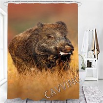 멧돼지올무 야생동물방지 트랩 야생돼지 3D 인쇄 샤워 커튼 방수 욕실 미끄럼 방지 목욕 매트 세트 화장실, 08 180x180cm Curtain-C
