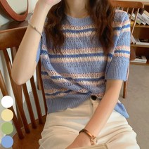 0 velys 감각적인 컬러 조합 멀티 스트라이프 반팔 니트 CST1468