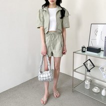 여성 여름 반팔 아노락 트레이닝 세트 나일론 반바지 셋업