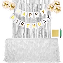 오픈런 생일파티 테이블스커트 풍선 가랜드 올인원 세트, M, 웨이브화이트