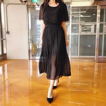 비니케이즈 무배 쉬폰 반팔 플리츠주름 맥시 A라인 휴양지 호캉스 허니문 롱 원피스 6컬러