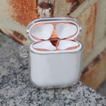 피치몰 에어팟 메탈 철가루 방지 스티커 (에어팟 투명 키링 케이스 증정+케이스스티커), 로즈골드, 에어팟 1/2세대