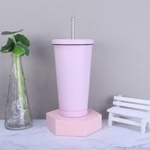500ml 스테인리스강 빨대컵 더블 진공커피컵 304 보온컵 차량용 물컵 버블티 덮개 콜드컵 보온 보냉 커피 텀블러, 500ml-1000ml, 퍼플 핑크