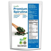 Biophyto 스피루리나 200mg - 1250정 - 100% 순수 비건 그린 슈퍼푸드 천연 멀티비타민 및 미네랄 - 피코시아닌 단백질 항산화 물질 풍부-피코시아닌-GMO 프리